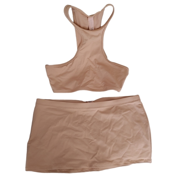 SKIMS 2 Pieces Swimming High Neck Racer Back Top & Mini Micro Swim Skirt - Picture 2 of 16
